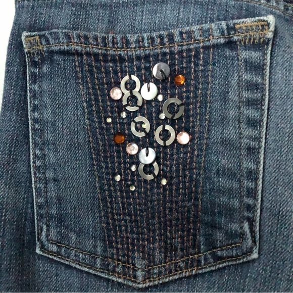 7 FOR ALL MANKIND Women's Washed Blue Studded Flared Low Rise Jeans Size 30 - Picture 7 of 15